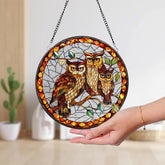 Stained Glass Owl Family Suncatcher Stained Glass Window Hanging Decor Owl Ornament Gift for Mom Owl Stained Glass Art